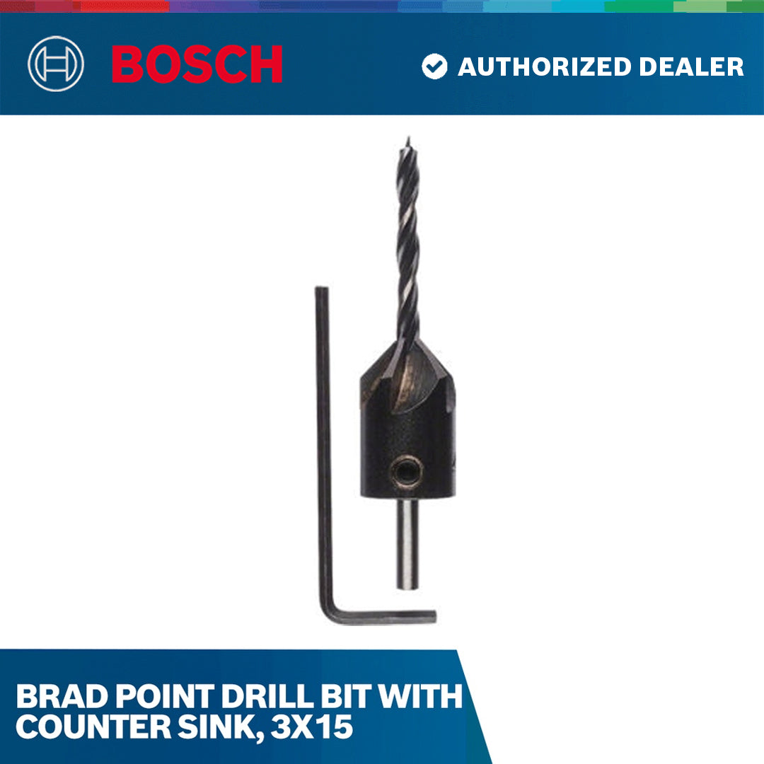 Brad Point drill bit with counter sink, 3X15