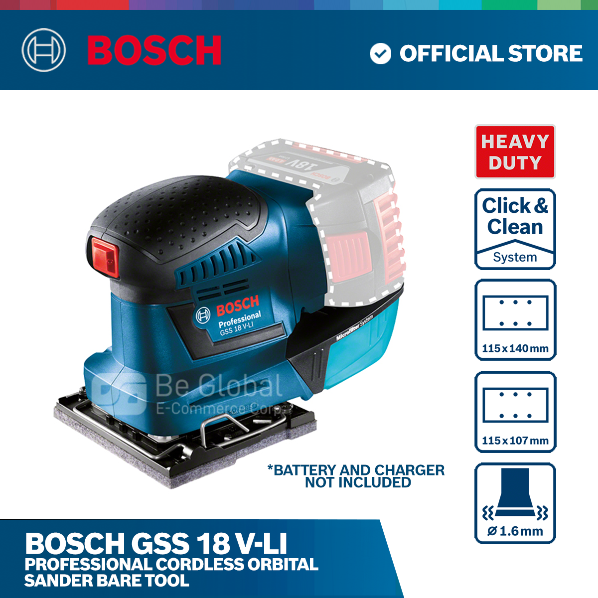 Bosch GSS 18 V LI Professional Cordless Orbital Sander Bare Tool