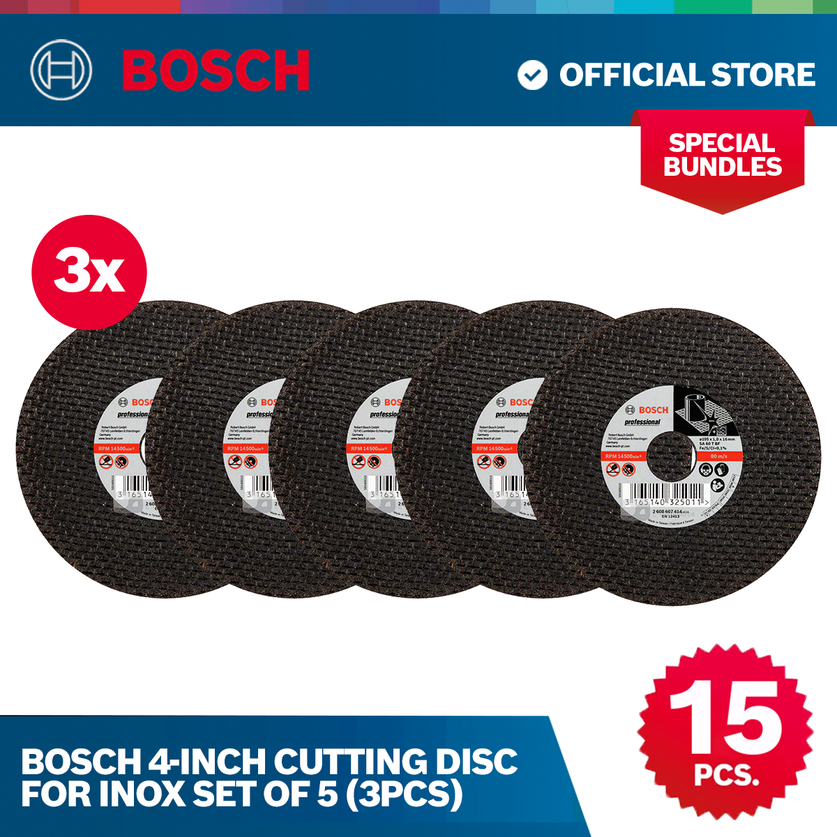 Bosch 4 inch Cutting Disc For INOX Set Of 15 Pcs Bosch By BGE bosch-4-inch-cutting-disc-for-inox-set-of-15-pcs-bosch-by-bge