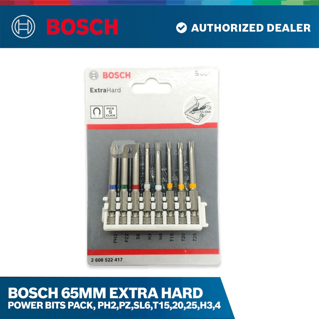 Bosch 65mm extra hard power bits pack, PH2,PZ,SL6,T15,20,25,H3,4