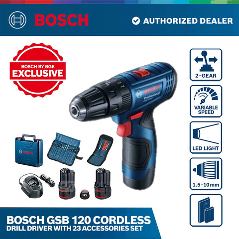 Bosch GSB 120 Cordless Impact Drill with 23pc. Accessories Set