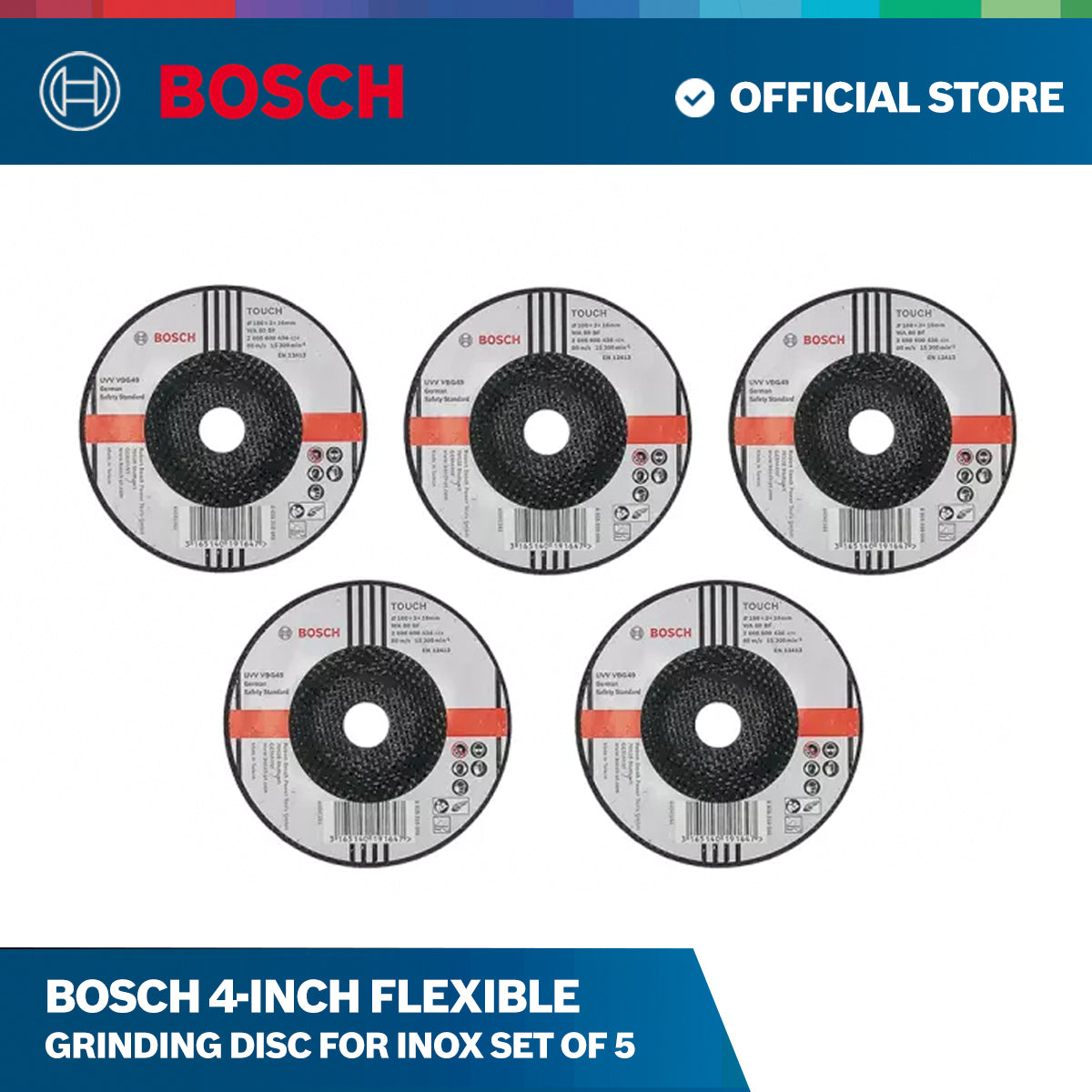 Bosch 4-inch Flexible Grinding Disc for INOX Set of 5