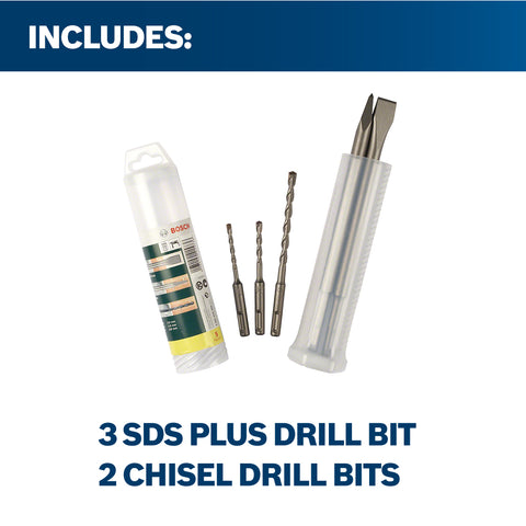 Bosch 3 SDS Plus drill bit + 2 chisel drill bits set