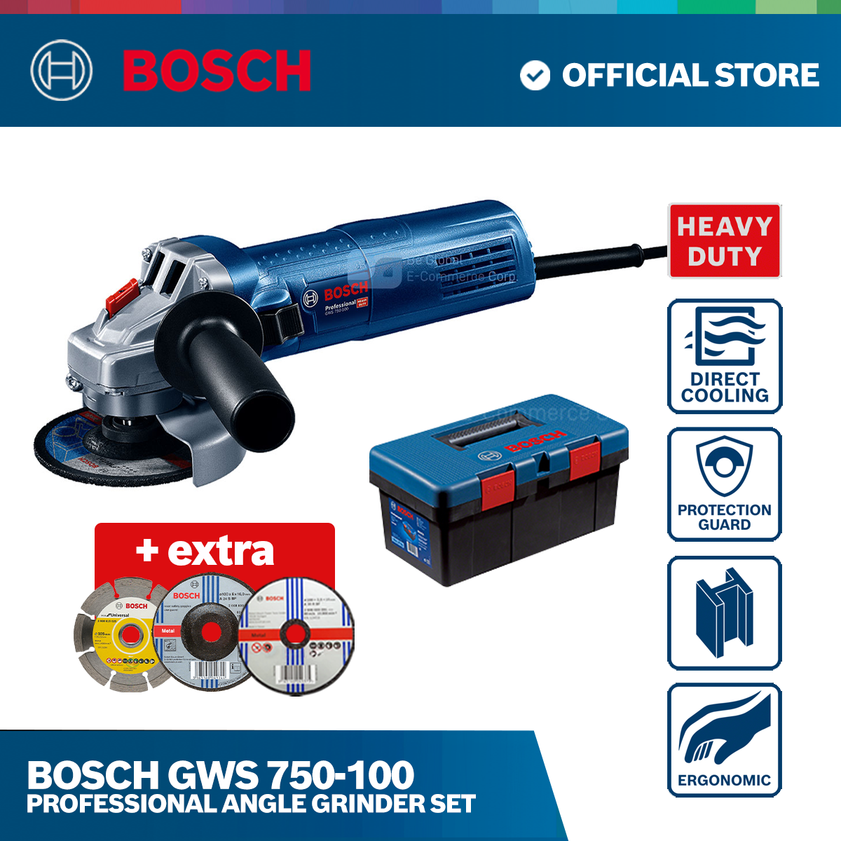 NEW Bosch GWS 750-100 Professional Angle Grinder Set