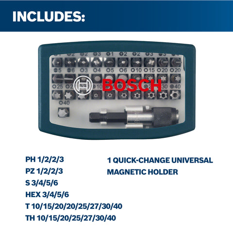 Bosch 32 pcs Screwdriver Bit set with colour coding