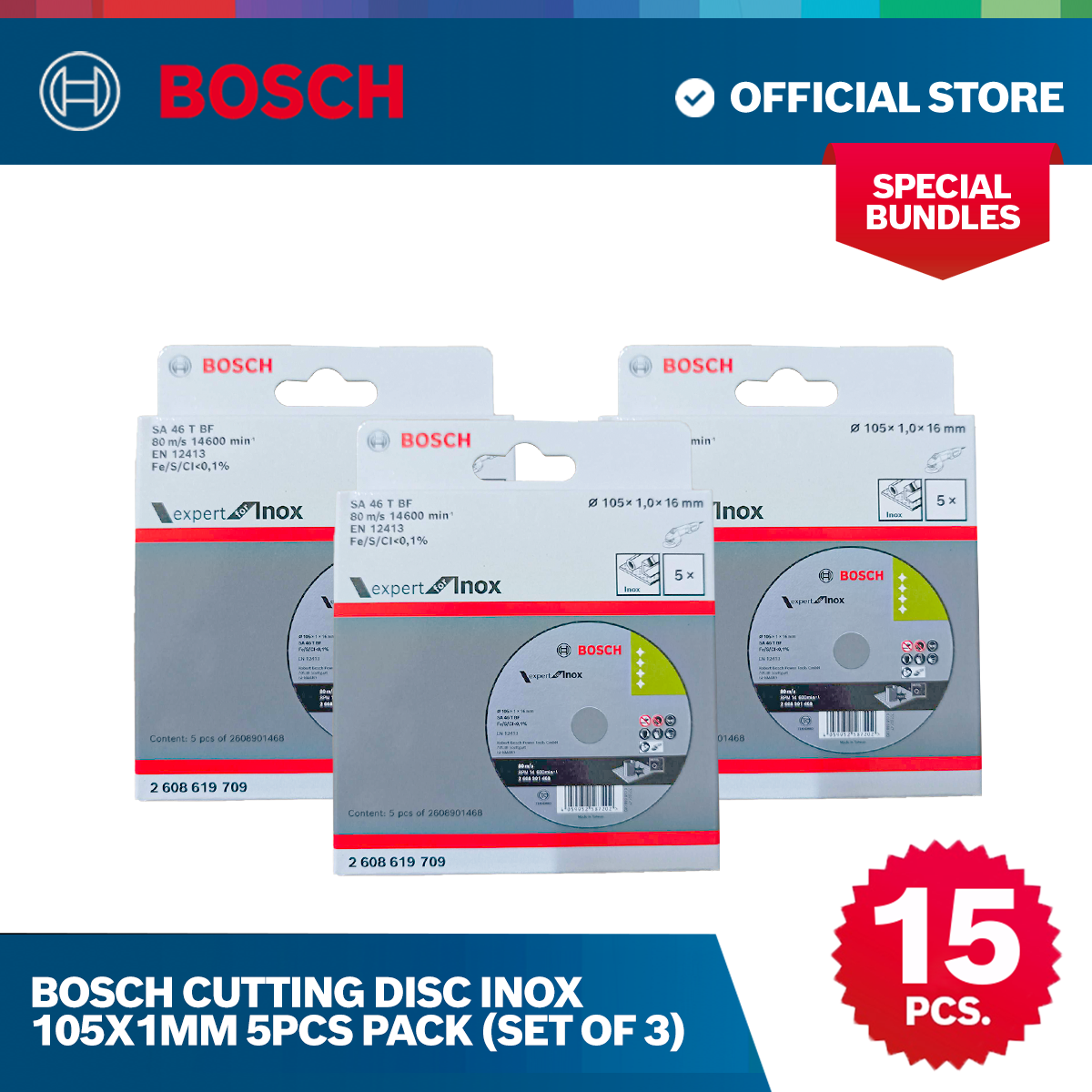 Bosch Cutting-Off Wheel Metal 105x1.2mm - Set of 15 pcs