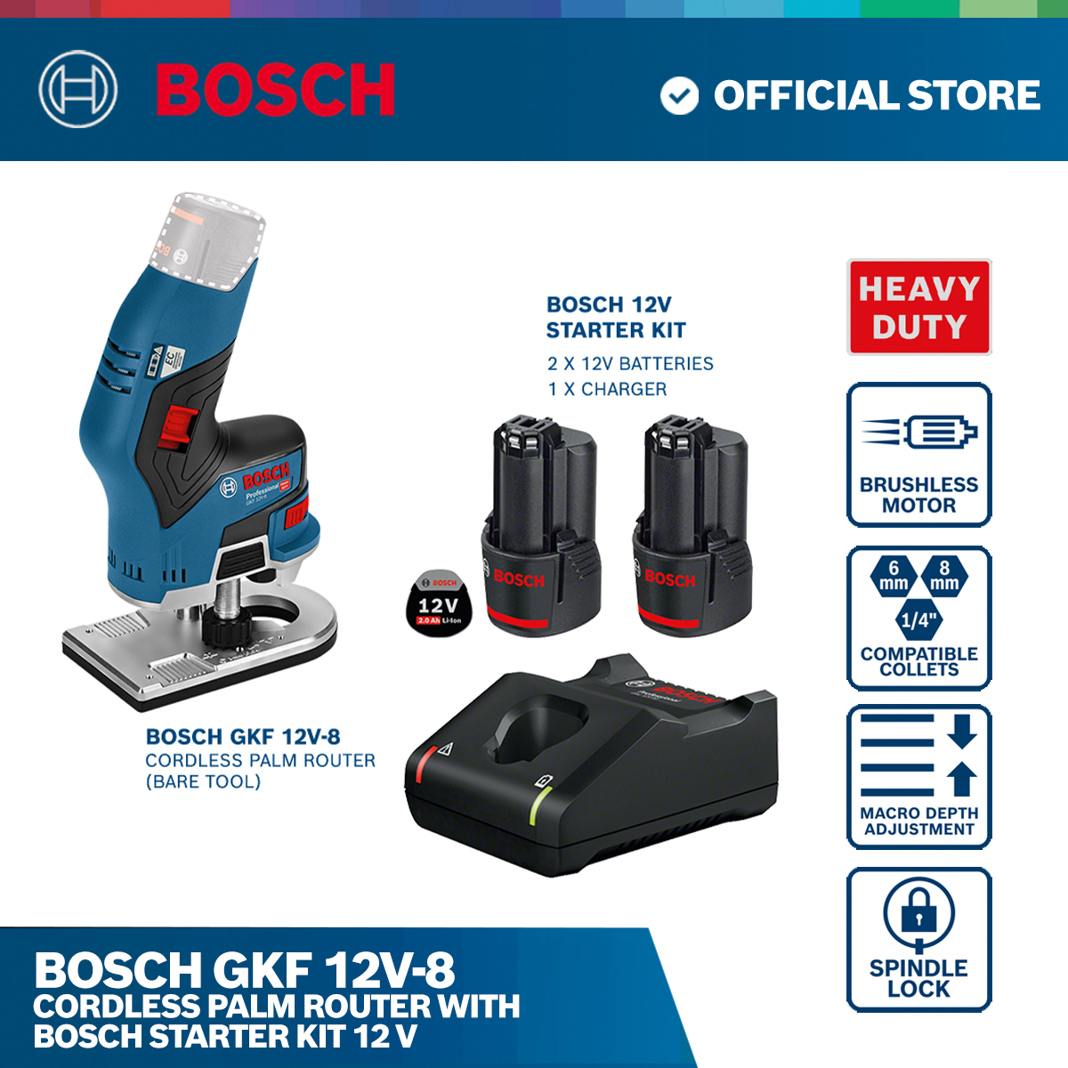 Bosch GKF 12V-8 Cordless Palm Router with Bosch Starter Kit 12 V