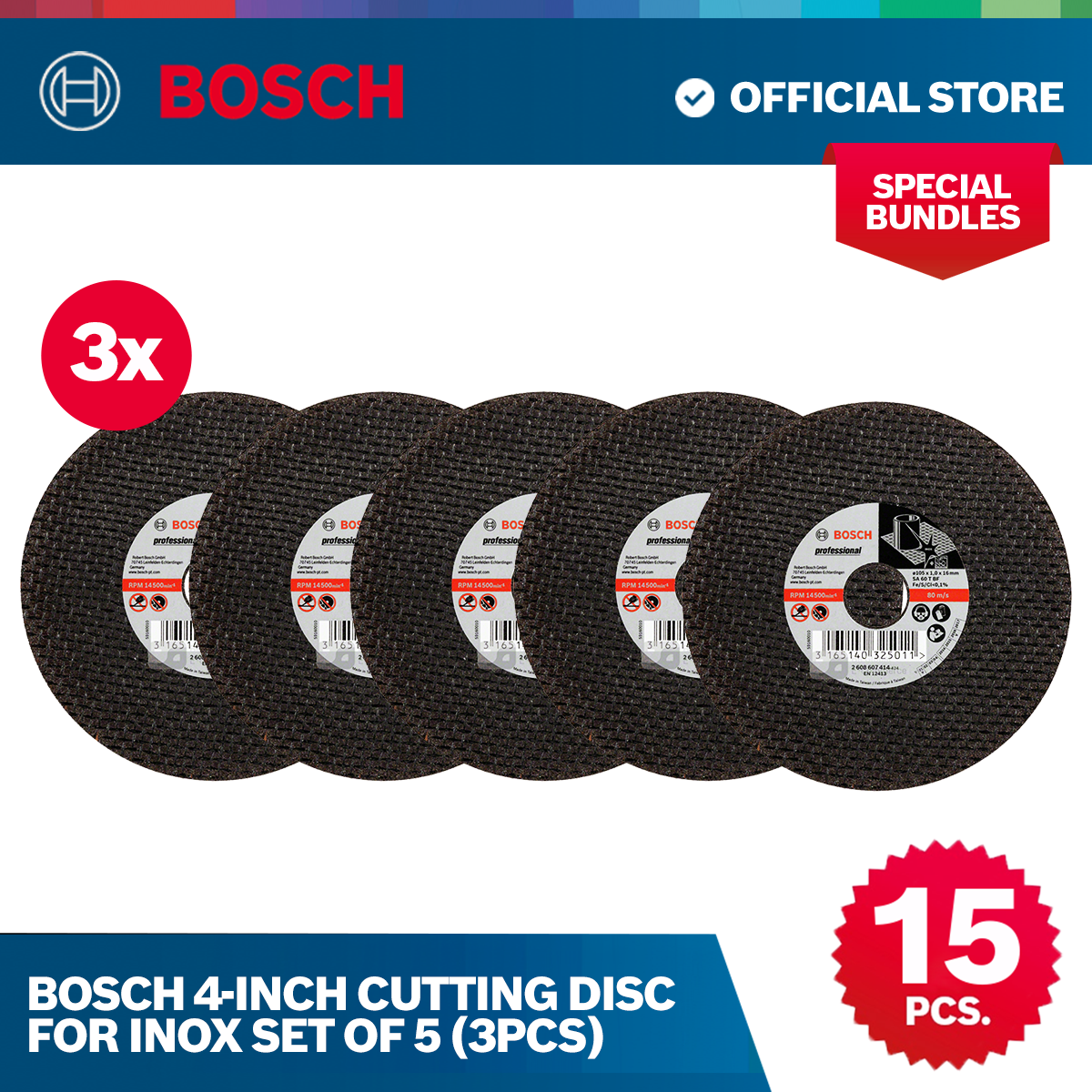 Bosch 4-inch Cutting Disc for INOX Set of 15 pcs