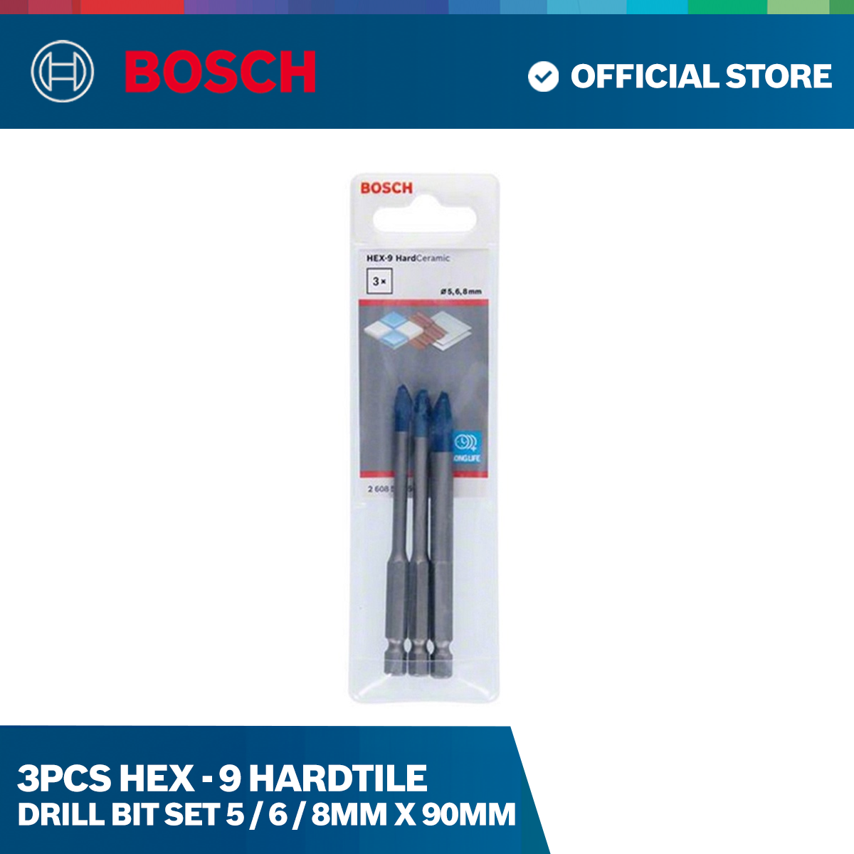 3pcs Hex - 9 Hardtile drill bit set 5 / 6 / 8mm X 90mm