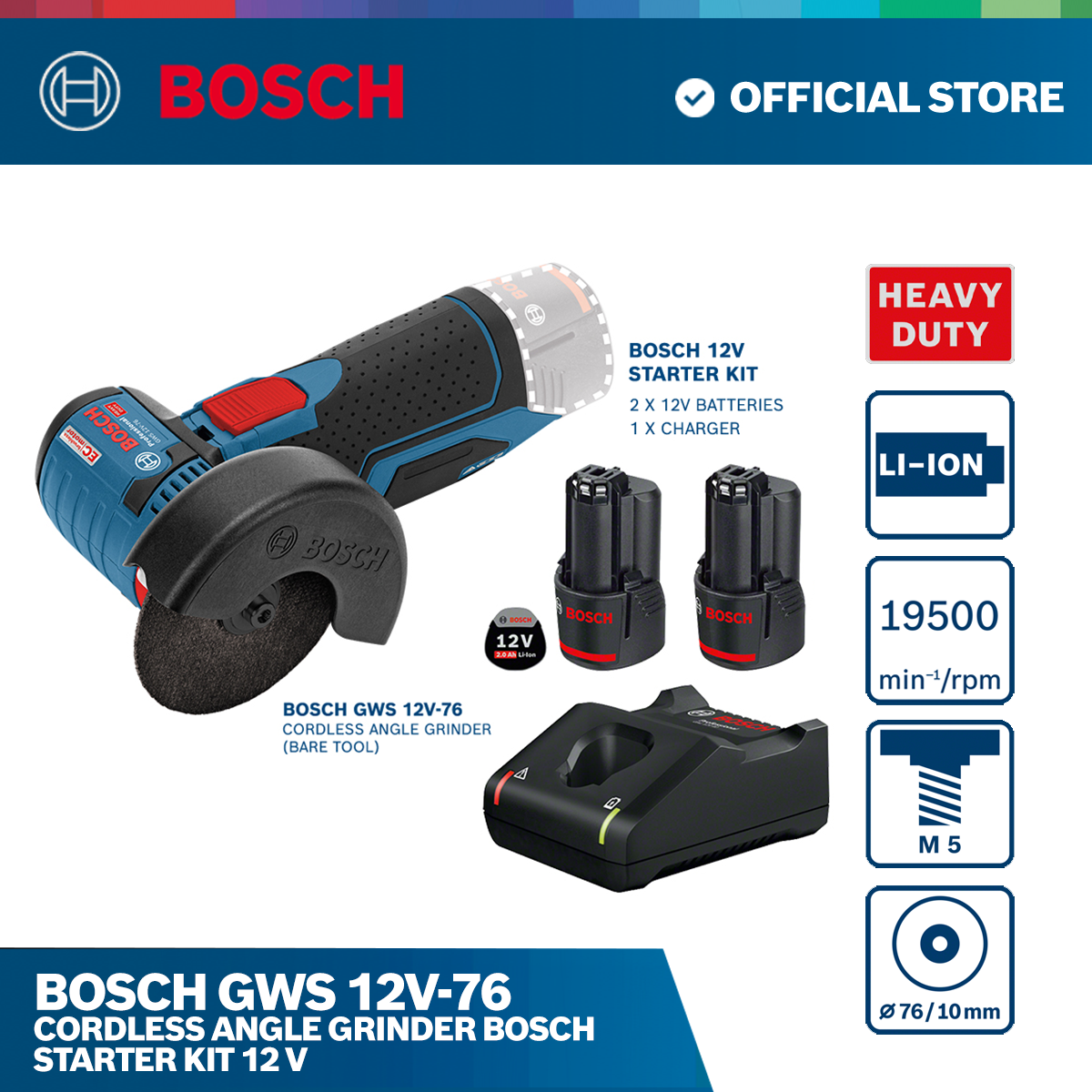 Bosch GWS 12V-76 Cordless Angle Grinder Bosch Starter Kit 12 V