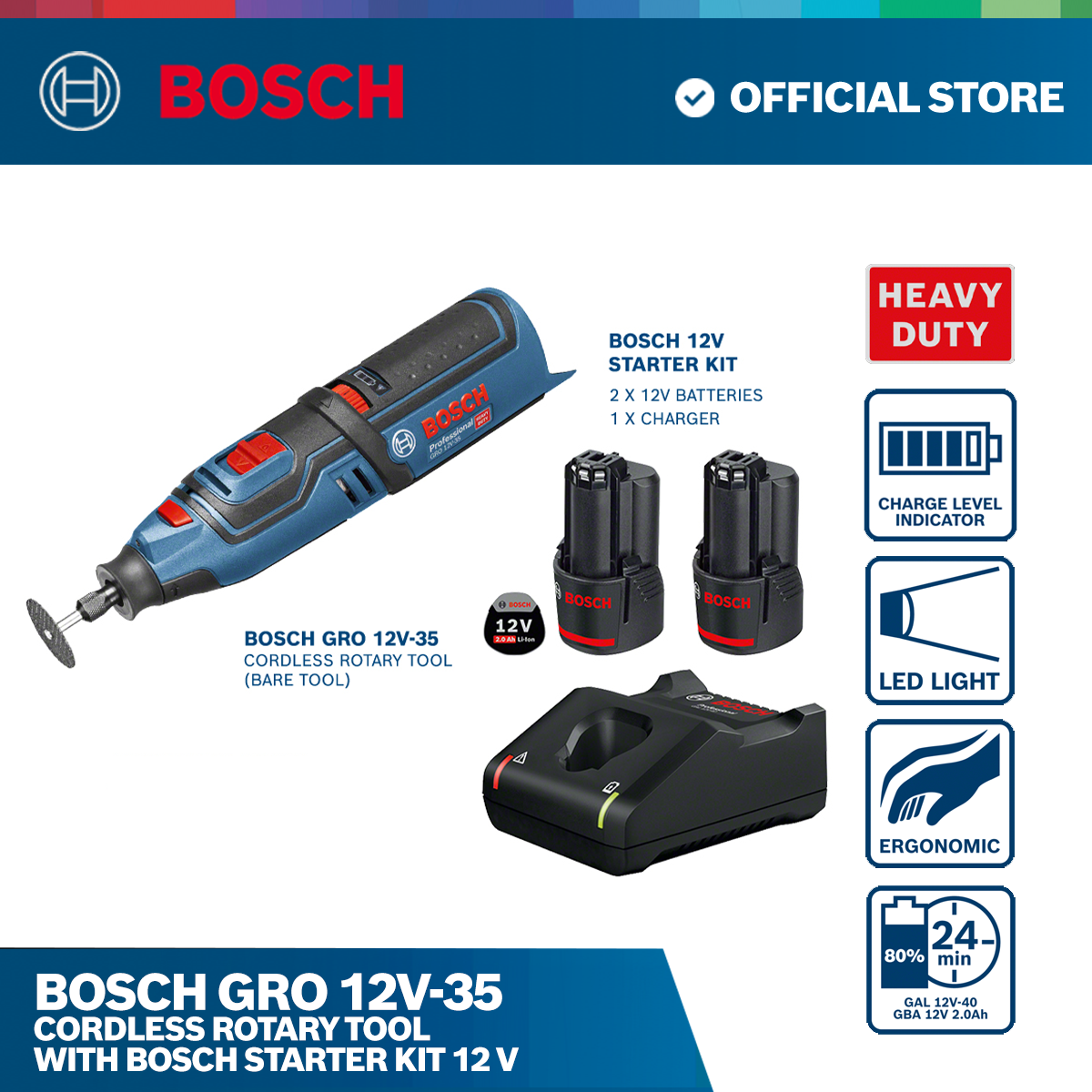 Bosch GRO 12V-35 Cordless Rotary Tool with Bosch Starter Kit 12 V