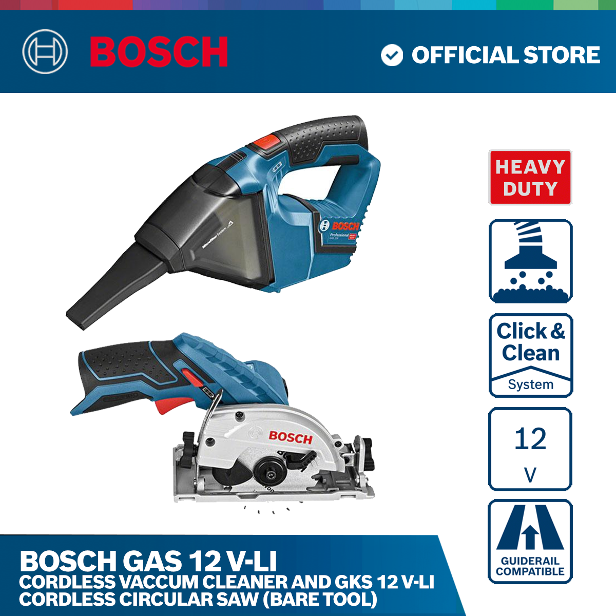 Bosch GAS 12 V-Li Cordless Vaccum Cleaner and GKS 12 V-Li Cordless Circular Saw (Bare tool)